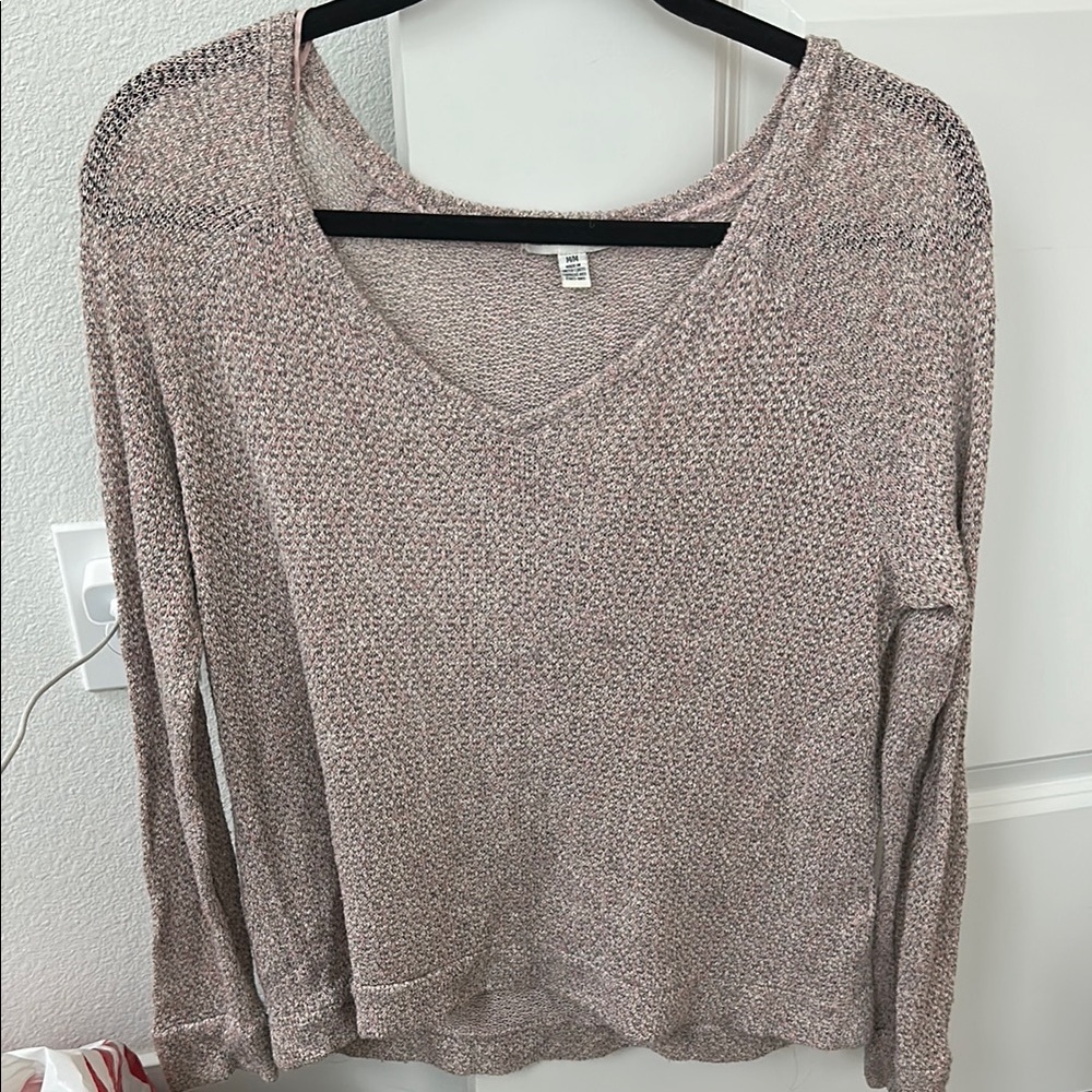 Pink/brown Knit V-Neck Sweater
